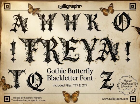 Freya: A Gothic Butterfly Blackletter Font